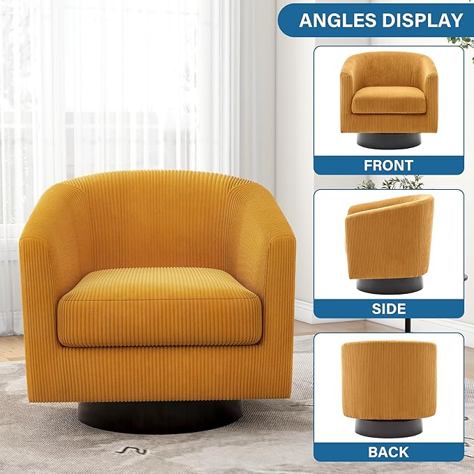 UIXE Swivel Accent Chair, Upholstered Corduroy Barrel Chair for Living Room, Small Single Sofa Bedroom Reading Seat, Set of 2, Orange