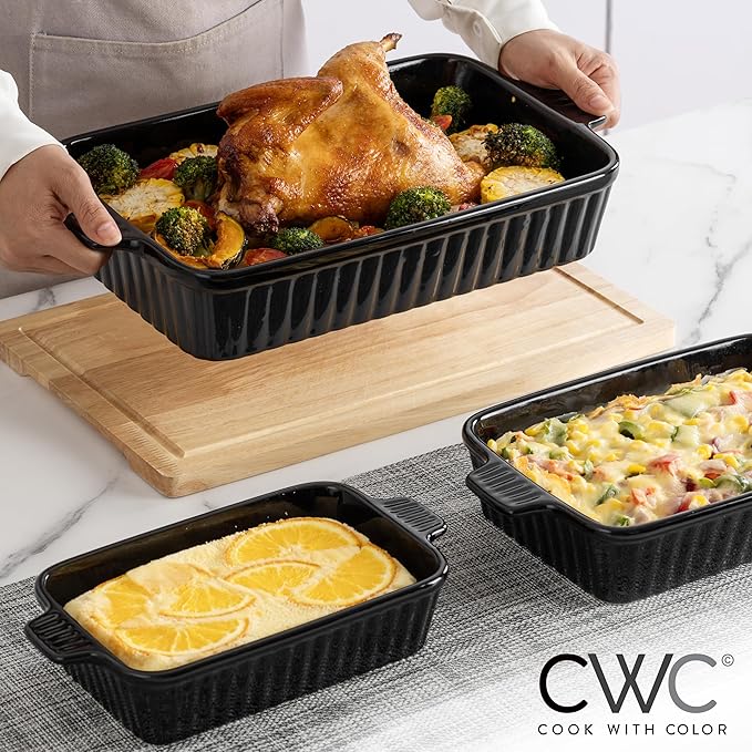 COOK WITH COLOR Casserole Dishes for Oven, Porcelain Baking Dishes, Ceramic Bakeware Sets of 4, Rectangular Pans Handles for Baking Cake Kitchen