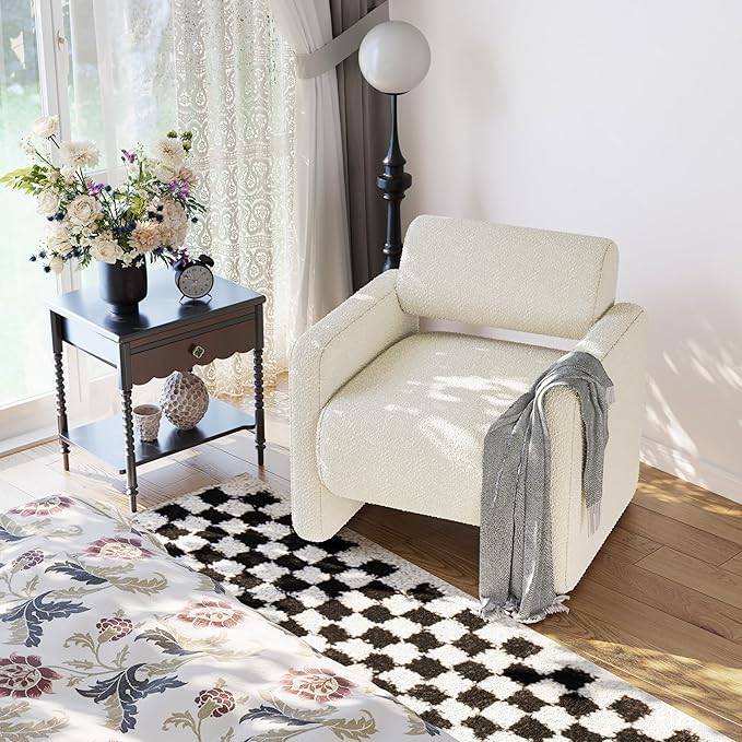 Accent Chair, Modern Armchair, Lamb Fabric Upholstered Comfortable Single Sofa with Backrest for Living Room, Bedroom, Reception Room, Waiting Room, Office (Beige)