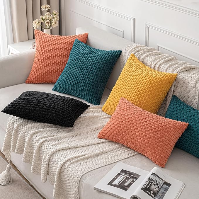 MIULEE Throw Pillow Covers Soft Corduroy Decorative Set of 2 Boho Striped Pillow Covers Pillowcases Farmhouse Home Decor for Couch Bed Sofa Living Room Spring 18x18 Inch Coral Red