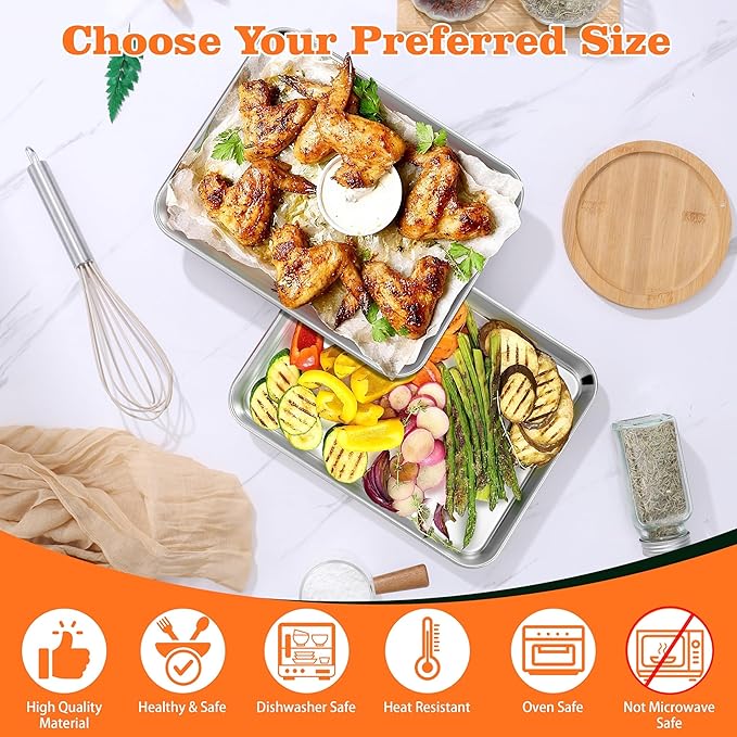 Herogo Nonstick Stainless Steel Baking Sheet Pan Set, 10×8×1 Inch Rectangle Cookie Sheet Bakeware Set for Oven, 2 Pack Multipurpose Kitchen Cookware, Non Toxic & Heavy Duty & Easy Clean- Small