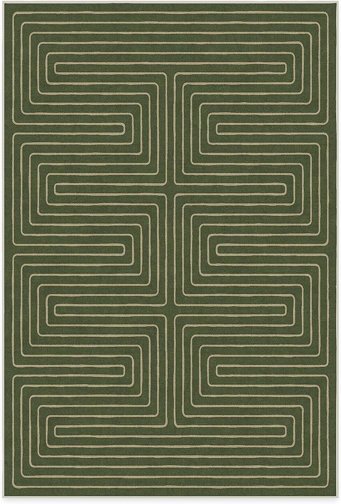 RUGGABLE x Jonathan Adler Machine Washable Modern Area Rug – Labyrinth Fern Green 6x9, Stain-Resistant, Non-Slip – Medium Rugs for Living Room, Bedroom, Hallway, Entryway & Office–with Standard Pad