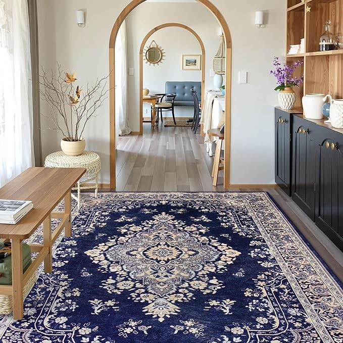 8x10 Area Rug for Living Room, Modern Washable Rug Non Slip Low Pile Large Area Rugs for Living Room, Bedroom, Farmhouse, Dining Room, Navy Blue