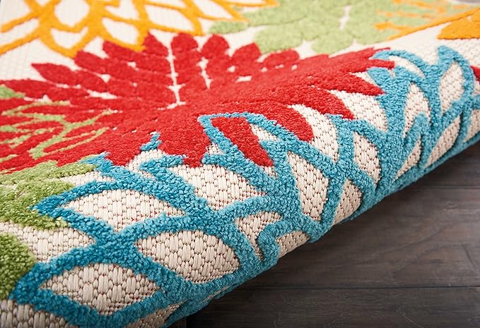 Nourison Aloha Indoor/Outdoor Green 2'3'' x 10' Area--Rug, Tropical, Botanical, Easy--Cleaning, Non Shedding, Bed Room, Living Room, Dining Room, Deck, Backyard, Patio (2x10)