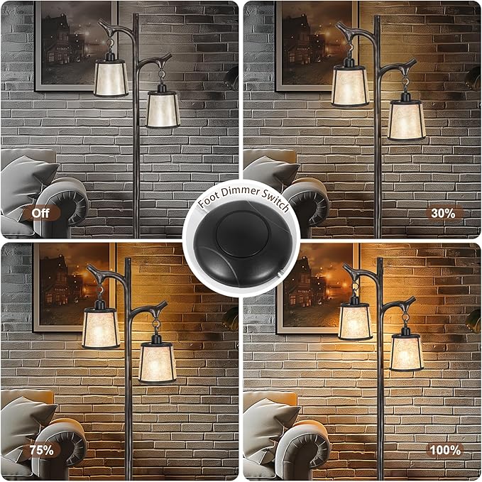 68" Farmhouse Floor Lamp with Mica Shade for Living Room,Modern Industrial Vintage Standing Floor Lamp for Bedroom,Stepless Dimmable Rustic Tree Trunk Tall Lamp for Office,Living Room (Bulb Included)