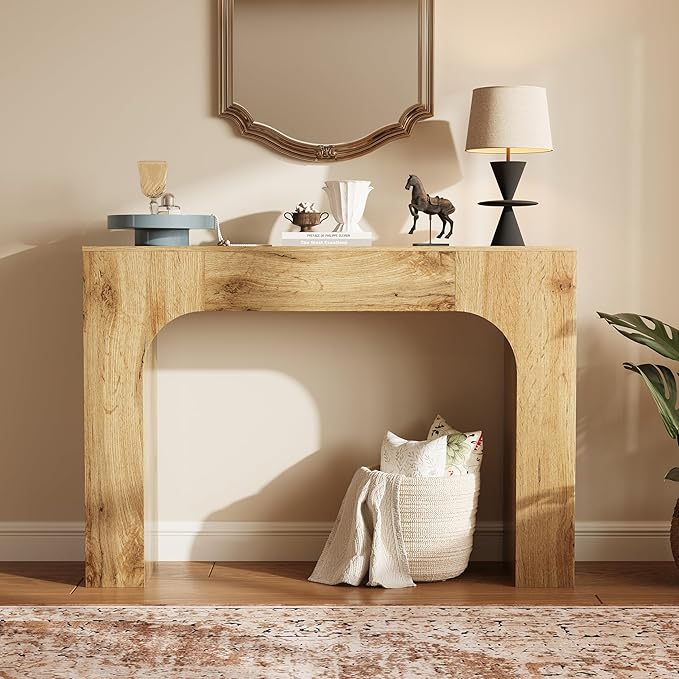 GarveeHome 47 Inch Farmhouse Console Table, Narrow Wood Entryway Table Behind Couch, Slim Rustic Hallway Furniture for Living Rooms, Foyers & Apartments, Oak