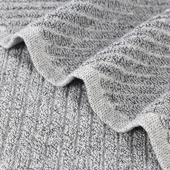 Superior Amelia Viscose Cotton Blend Medium Weight Towels, for Bathroom, Shower, Spa, Plush, Quick Dry, Ultra-Soft Towels, Bath Essentials, Ribbed Design, 12 Piece Assorted Towel Set, Charcoal