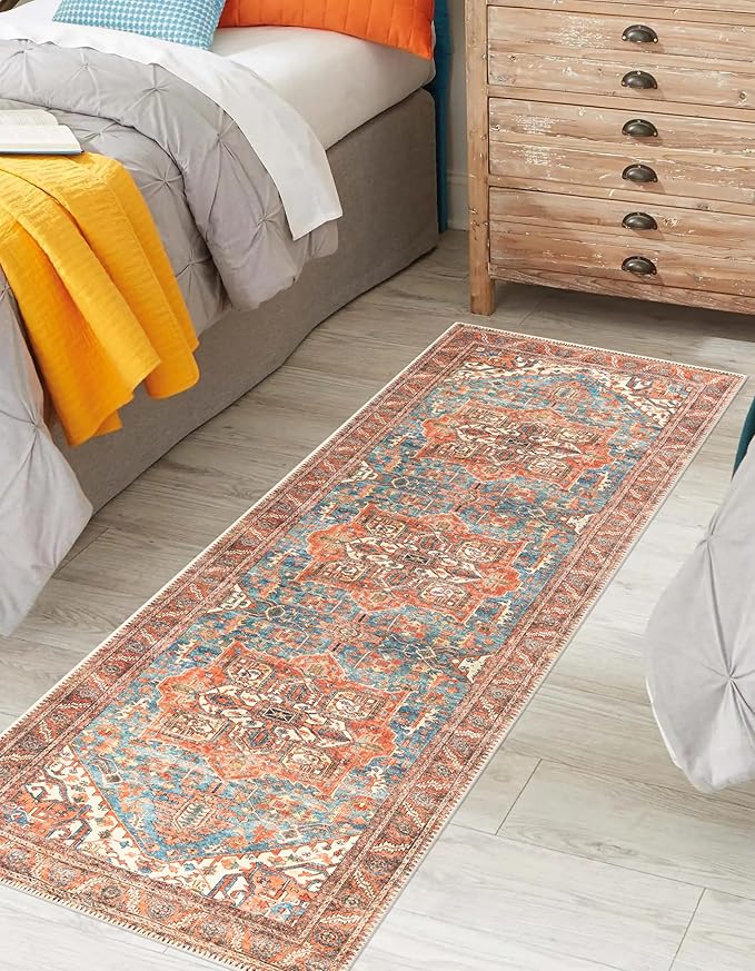 Keen Home Design 2x7 Rug - Machine Washable Runner Rug with Non-Slip Backing, Ideal for Hallway, Entryway, Kitchen, Laundry Room - Vintage, Easy Clean, Durable, Low Pile Rug - (2'6" x 7')