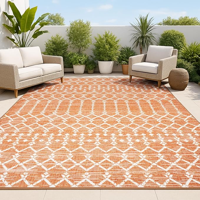 JONATHAN Y Moroccan Geometric Indoor Outdoor Area Rug 3X5 Orange/Cream, Ourika Textured Weave for Backyard, Patio, Porch, Easy-Cleaning, High Traffic, Pet-Friendly, Non-Shedding (SMB108P-3)