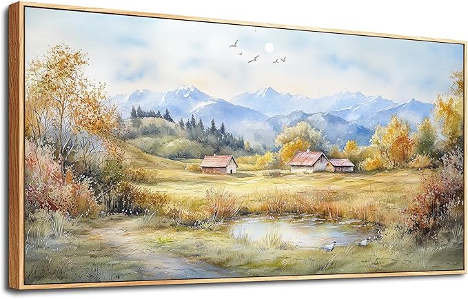 PHAOHUAXM Canvas Wall Art For Living Room Farmhouse Dining Room Home Wall Decor For Bedroom Office Wall Decoration Rural Landscape Painting Wood Frame Prints Pictures Artwork Aesthetics 20"x40"