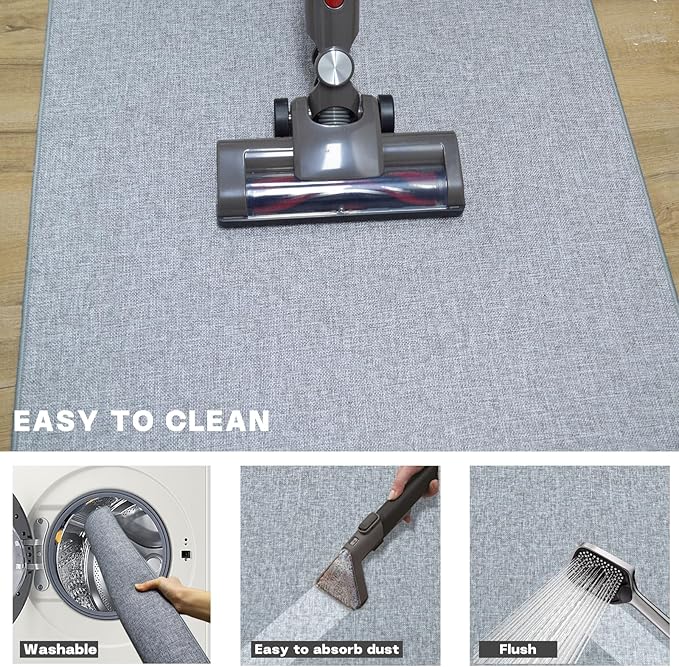 Yancorp Ultra Thin Bath Mat & Rug 24"x 35", Rubber Backed Non-Slip Bathroom Mats, Quick Dry Shower Rugs Under Door, Super Absorbent Floor Mats for Bathroom Sink & Shower Light Gray