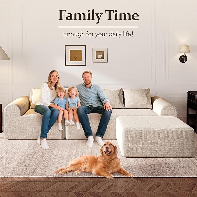 105.5" Cloud Sectional Couch with Ottoman & 4 Pillows, L Shaped Couches Boneless Sofa for Living Room, Chenille Fabric Deep Seat Comfy Couch, No Assembly Required, 72h to Restore