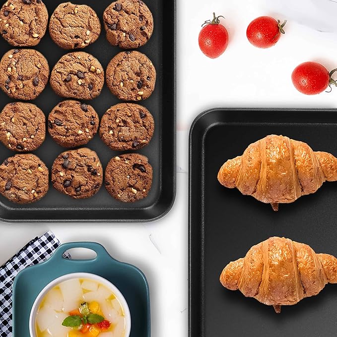 Herogo Baking Sheet Pan Set, 9×6.7×1 Inch Nonstick Carbon Steel Cookie Sheet Bakeware Set for Oven, Multipurpose Kitchen Cookware 2 Pack, Non Toxic & Heavy Duty & Easy Clean-Small