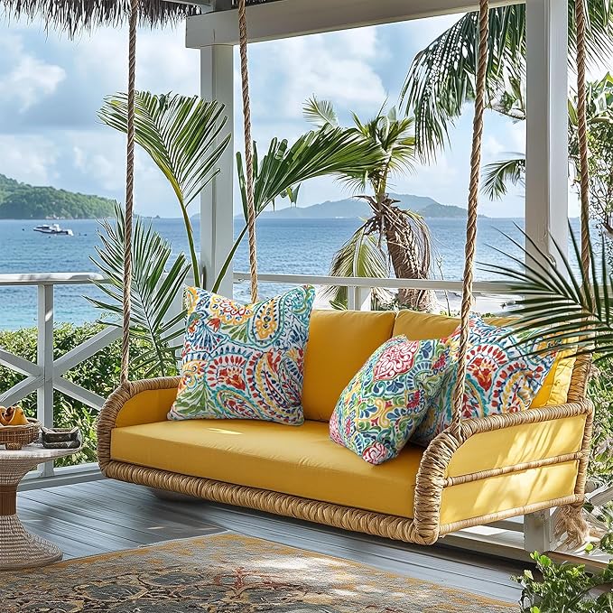 Outdoor Pillows for Patio Furniture 18x18 inch, Square Outdoor Throw Pillows with Inserts, Decorative Toss Pillows for Garden Couch Home Sofa Office Chair, Pack of 2, Paisley Multi