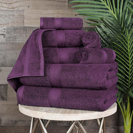 Superior Egyptian Cotton Pile 8 Piece Towel Set, Includes 2 Bath, 2 Hand, 4 Face Towels/Washcloths, Ultra Soft Luxury Towels, Thick Plush Essentials, Guest Bath, Spa, Hotel Bathroom, Plum