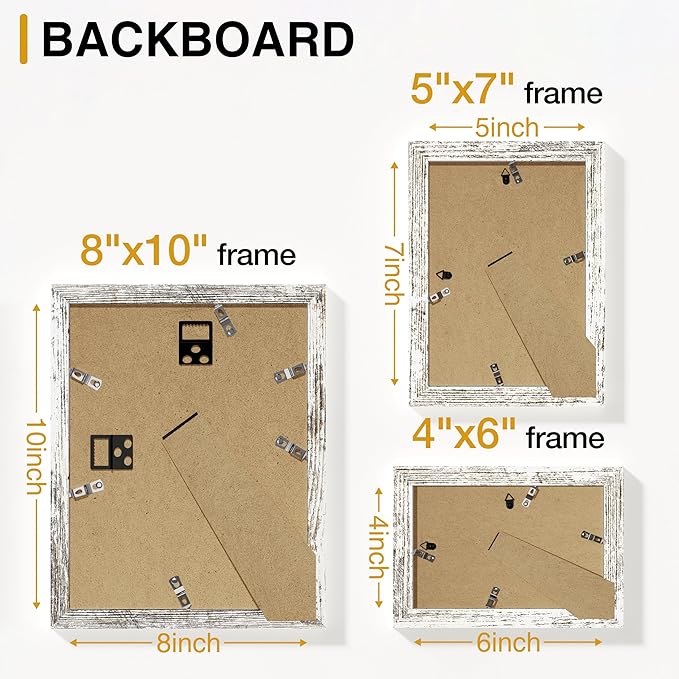 Vittanly Picture Frames Set of 10, Picture Frames Collage Wall Decor with Two 8x10, Four 5x7, and Four 4x6 Photo Frames, Gallery Wall Frame Set for Wall or Tabletop Display, Distressed White