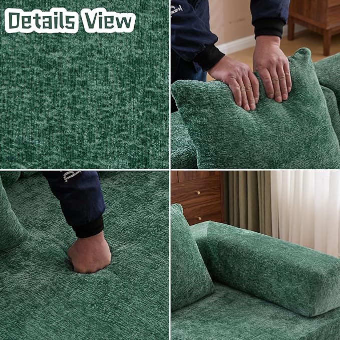Convertible Sofa Bed, Compression Futon Sofa with Pillows & Armrest, Foldable Mattress Couch with Fixed-Shape Frame, Comfy Couch Lounge Sleeper Bed for Living Room Bedroom, Dark Green