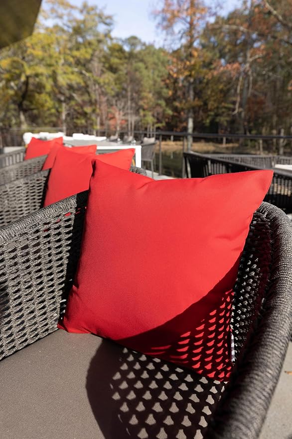 RSH DECOR: Sunbrella Square Throw Pillows Set of 2 | 17" x 17" | Water and Fade-Resistant Performance Fabric | Outdoor Pillow Covers with Down-Alternative Inserts | Canvas Jockey Red
