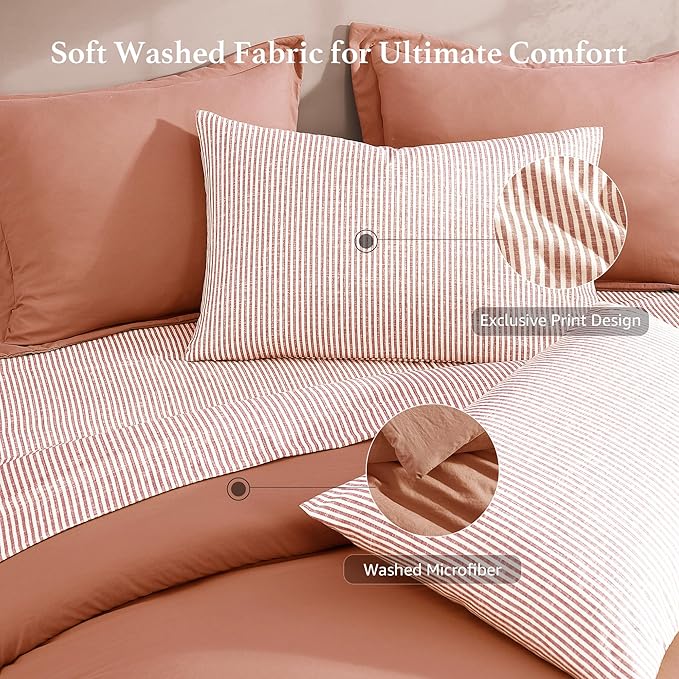 Monbix Queen Comforter Set - 7 Pieces Autumn Leaf Prewashed Bed in a Bag Queen Bedding Sets with Comforters, All Seasons Down Alternative Comforter Bed Set with Sheets,Pillowcases & Shams