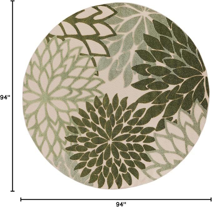 Nourison Home Aloha Indoor/Outdoor Ivory Green 7'10" x Round Area Rug, Easy-Cleaning, Non Shedding, Bed Room, Living Room, Dining Room, Backyard, Patio, Deck (8 Round)