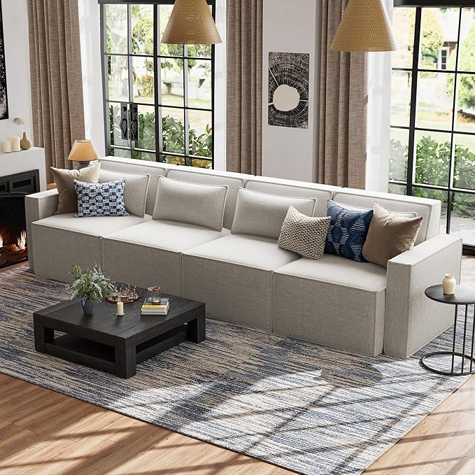 ELUCHANG 120" Modular Sectional Sofa, 4 Seater Large Convertible Sectional Couches, Oversized Modern Boucle Sofa, Comfy Deep Seat Sofa for Living Room, Oatmeal