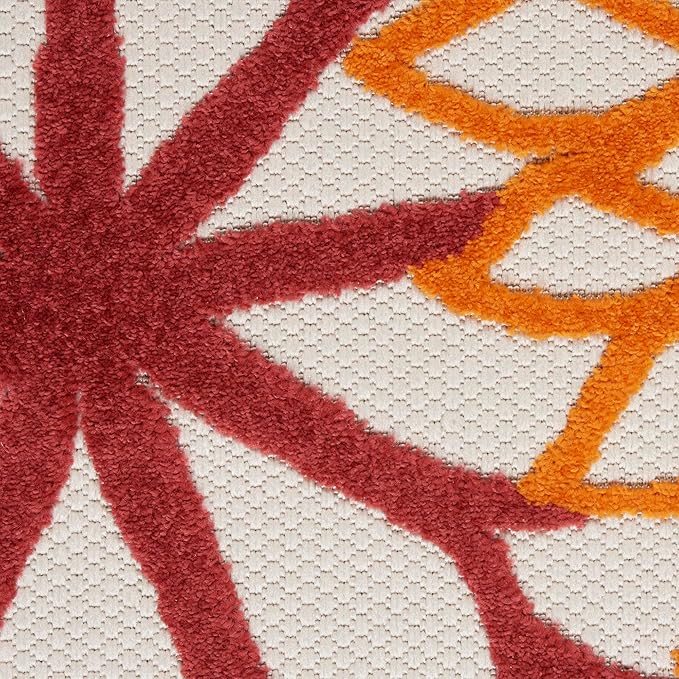 Nourison Aloha Indoor/Outdoor Red Multi Colored 9' x 12' Area Rug, Tropical, Botanical, Easy Cleaning, Non Shedding, Bed Room, Living Room, Dining Room, Deck, Backyard, Patio (9x12)