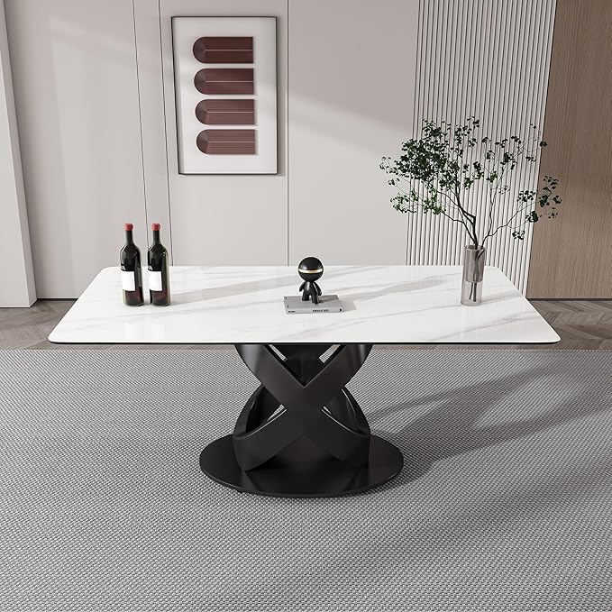 71" Modern Marble Dining Table, Sintered Stone Top for Kitchen, Dining Room, Dinette, Space Saving Design