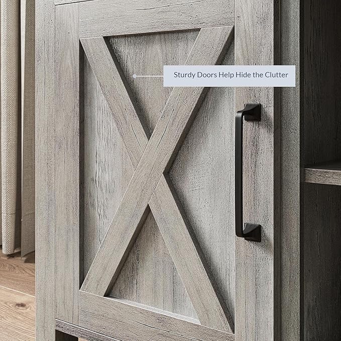 BELLEZE Modern 58 Inch Barn Door Wood TV Stand & Media Entertainment Center Console Table for TVs up to 65 Inches with Two Open Shelves and Cabinets - Corin (Gray Wash)