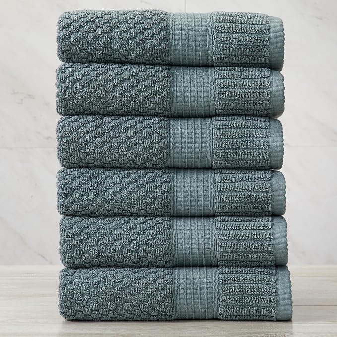 NY Loft 100% Cotton Hand Towel 6 Pack Hand Towel Set | Super Soft & Absorbent Quick-Dry Hand Towels 16" x 28" |Textured and Durable Cotton | Trinity Collection (6 Pack Hand Towel, Stormy Sea)