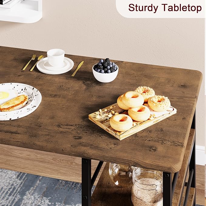 CABIHOME Dining Table Set for 2, Kitchen Table and Upholstered Chairs for 2, 3 Piece Counter Height Bar Table Set with 3 Large Storage Shelves for Small Space, Apartment, Studio, Rustic Brown