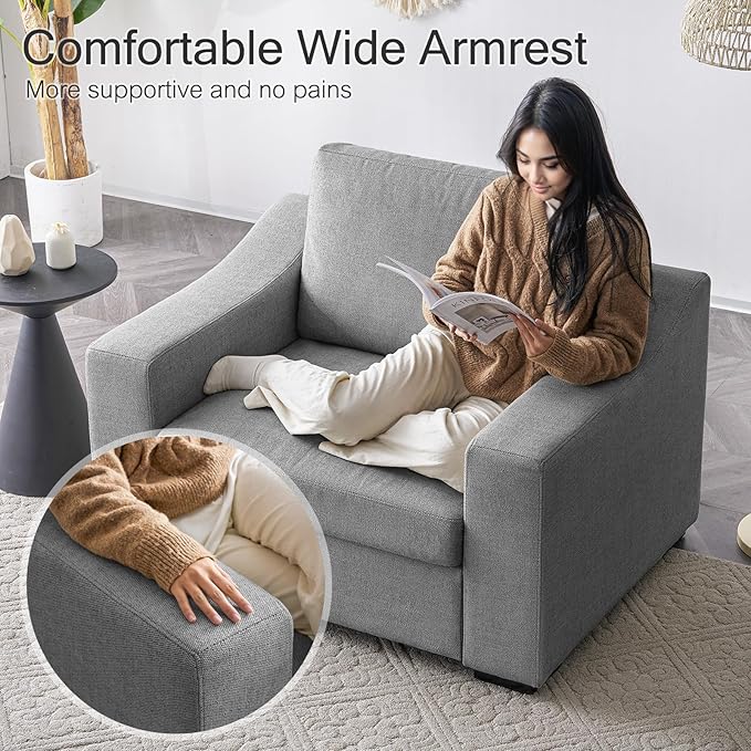 ELUCHANG 47" W Oversized Accent Chair Set of 2, Linen Fabric Modern Chair, Washable Covers, Comfy Upholstered Large Reading Armchair for Living Room, Bedroom, Office, Dark Grey