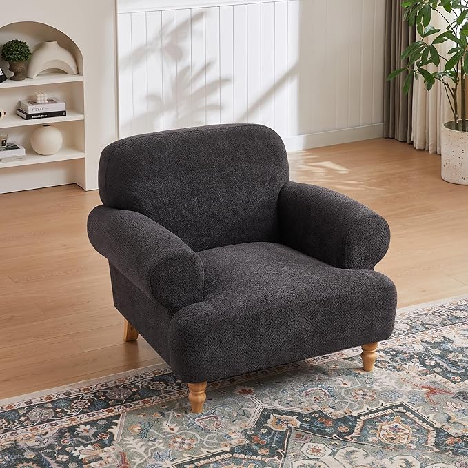 41.75" Oversized Modern Accent Chair w/Chenille Fabric,Wide& Round Arm, Single Sofa Chair for Bedroom,Living Room,Apartment,Study Room (1, Dark Gray)