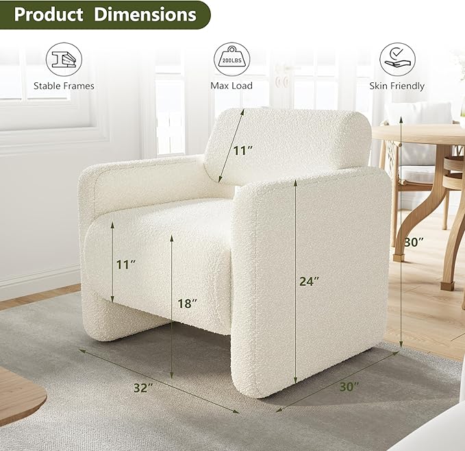 Accent Chair, Modern Armchair, Lamb Fabric Upholstered Comfortable Single Sofa with Backrest for Living Room, Bedroom, Reception Room, Waiting Room, Office (Beige)