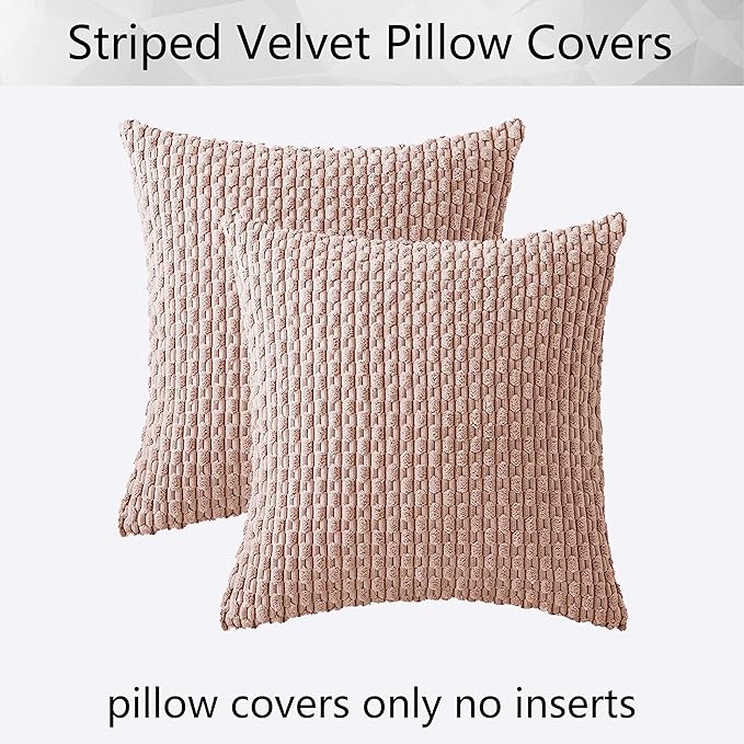 Kevin Textile Pack of 2 Corduroy Decorative Throw Pillow Covers 22x22 Inch Soft Boho Striped Pillow Covers Modern Farmhouse Home Decor Valentines Day Gifts for Spring Sofa Living Room Couch Bed Pink