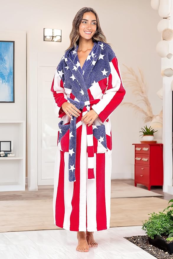 Alexander Del Rossa Womens Robe, Long Plush Bathrobe with Hood, Hooded Robes for Women Plus Size Bath Robe