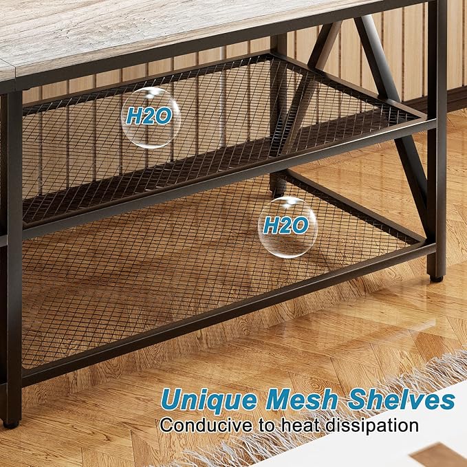 TV Stand for TVs up to 75 Inch, 70" Long Industrial TV Console Table with 3-Tier Storage Shelves, Entertainment Center for Living Room, Bedroom (Gray)