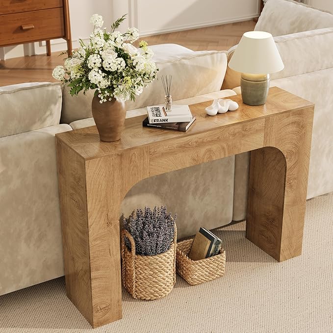 GarveeHome 47 Inch Farmhouse Console Table, Narrow Wood Entryway Table Behind Couch, Slim Rustic Hallway Furniture for Living Rooms, Foyers & Apartments, Deep Oak