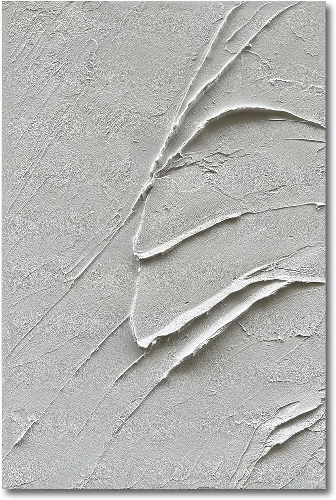 Art Hand-Painted Thick Texture White Minimalist Oil Painting 45x30 inch Home Wall Decorative Art