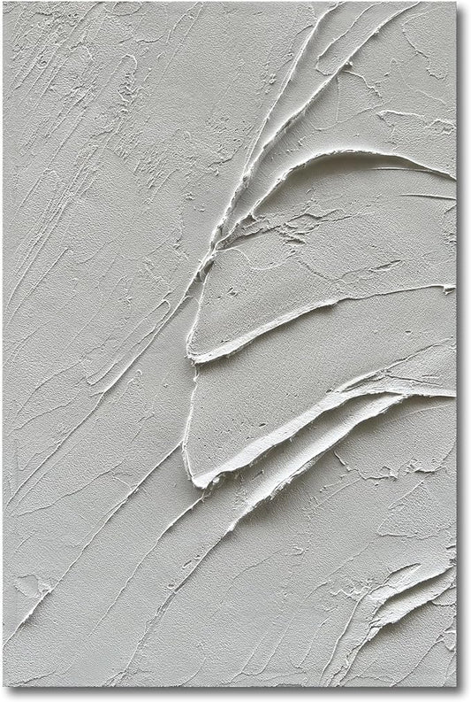 Art Hand-Painted Thick Texture White Minimalist Oil Painting 45x30 inch Home Wall Decorative Art