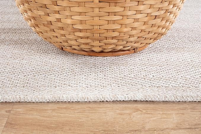 CAMILSON Easy Jute Round Rug 6ft Indoor Outdoor Off-White Color Fiber Area Rugs for Living Room and Patio Rug Herringbone Boho Woven Design Easy-Cleaning Washable Outside Carpet Alfombras (6 Round)