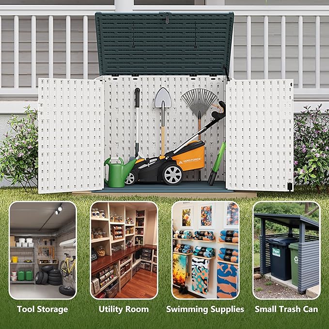 Greesum Outdoor Resin Storage Shed, 34 Cu.ft Horizontal Outdoor Storage Box Waterproof for Garden, Pool Storage, Garbage Cans, Beige