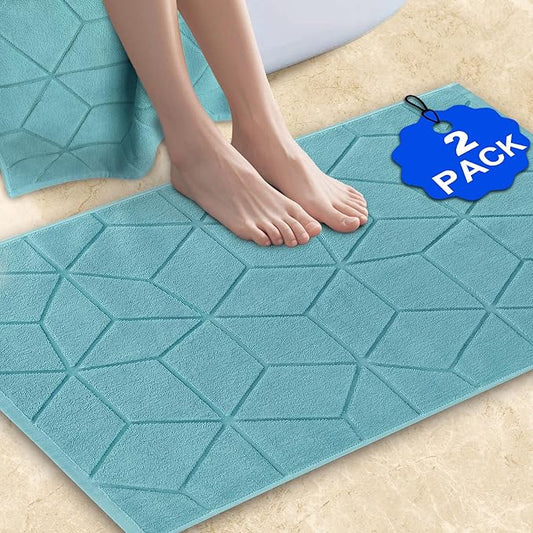Bath Mat Towels [Not Bath Rug] - Thick 1100GSM - Hotel Towel Bathmat for Bathroom Floor, 19"x30" (2 PACK), 100% Cotton | Soft | Absorb | Washable, Aqua Teal Terry Cloth Mats for Bathroom