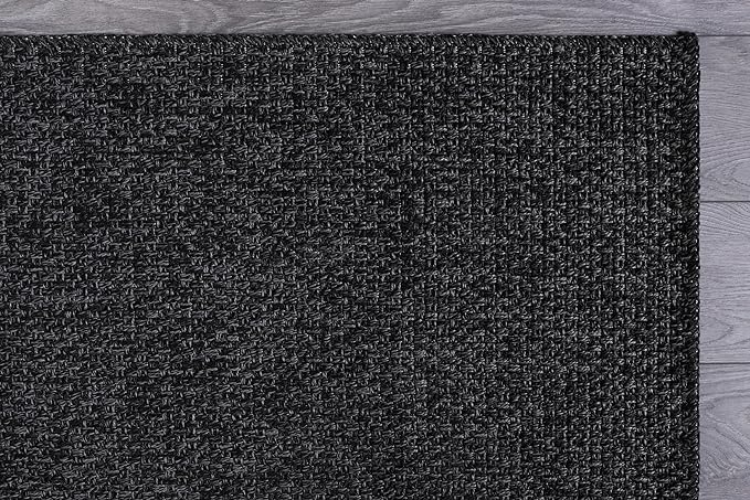CAMILSON Easy Jute Rug 4x6, Indoor Outdoor Dark Gray Black Farmhouse Area Rugs for Living Room Patio and Kitchen Rug, Solid Boho Woven Design, Easy-Cleaning, Washable Outside Carpet Alfombras (4 x 6)