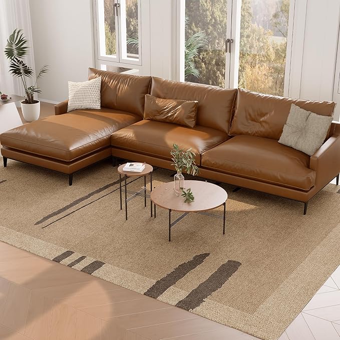 Easy Jute Area Rug 8x10, Large Living Room Washable Rug Indoor Outdoor Patio 8x10 Carpet, Farmhouse Irregular Pattern Throw Non Slip Black Carpet for Backyard Dining Room, Brown/Black