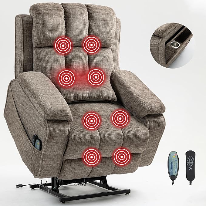 Lift Recliner Chairs for Elderly, Lumbar Power Lift Chair with Heat and Massage, 180° Lay Flat Recliner with Extended Footrest, USB & Type-C Ports and Side Storage for Big Man 400lbs Sleeping