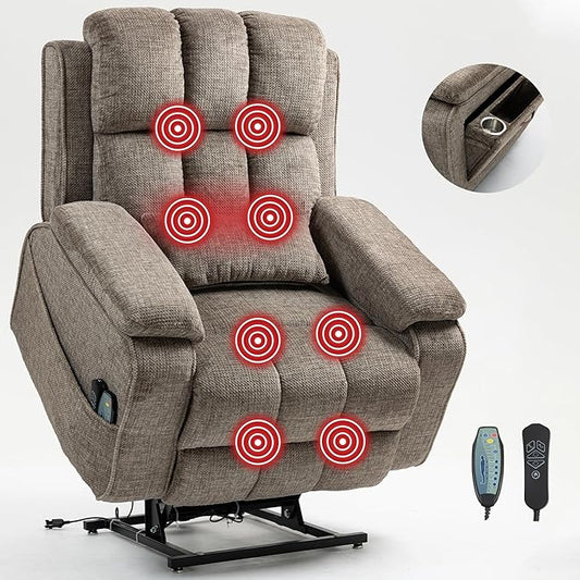 Lift Recliner Chairs for Elderly, Lumbar Power Lift Chair with Heat and Massage, 180° Lay Flat Recliner with Extended Footrest, USB & Type-C Ports and Side Storage for Big Man 400lbs Sleeping