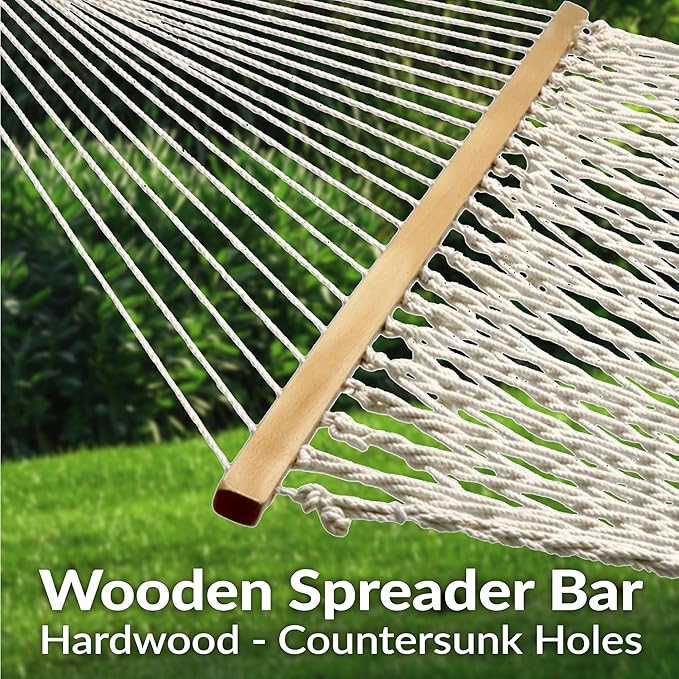 Sunnydaze Cotton Rope Hammock for Outside - 450-Pound Capacity Indoor or Outdoor Hammock with Spreader Bars - Natural