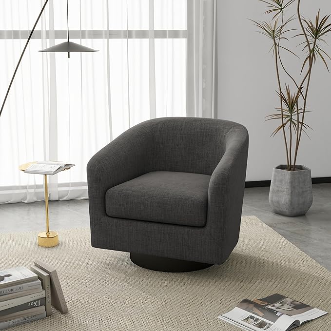 UIXE 360° Swivel Barrel Accent Chair Armchair, Modern Round Club Arm Chair in Fabric, Comfy Upholstered Living Room Single Sofa Seat - Dark Gray