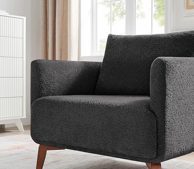 Oversized Accent Chair Modern Boucle Armchair for Living Room- 37" Wide Accent Chair with Solid Wood Legs, Dark Gray Upholstered Lounge Chair for Bedroom & Office, Cozy Reading Chair (Easy Assembly)