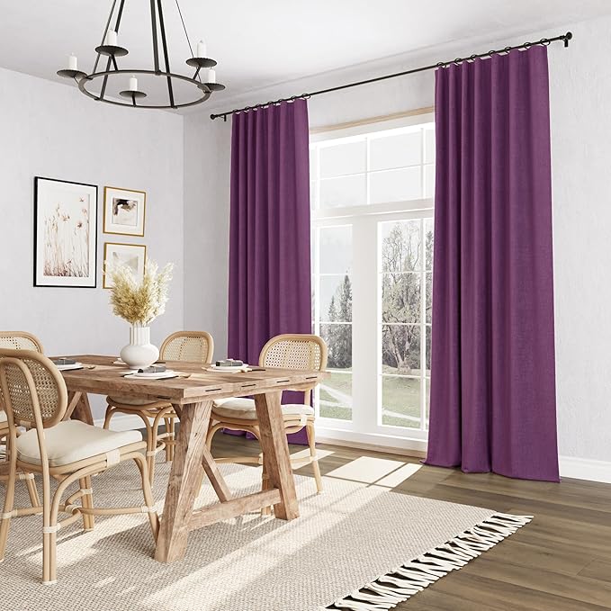 Guken Purple Blackout Curtains 108 Inch Length 2 Panels Set for Living Room Bedroom Back Tab Thermal Insulated 100% Black Out Linen Drapes Room Darkening Window Curtains 52 Inches Width